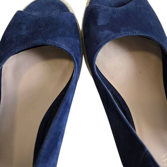 Stuart Weitzman Jean Blue Suede Slingback Cork Wedge Heel Sandal Size 8 - Picture 12 of 14